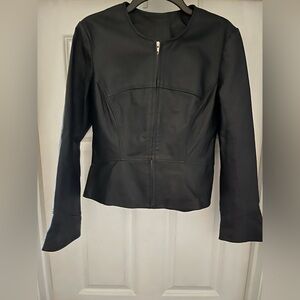 Shape FX Black Faux Leather Peplum Jacket Zip Front Structured Size 12